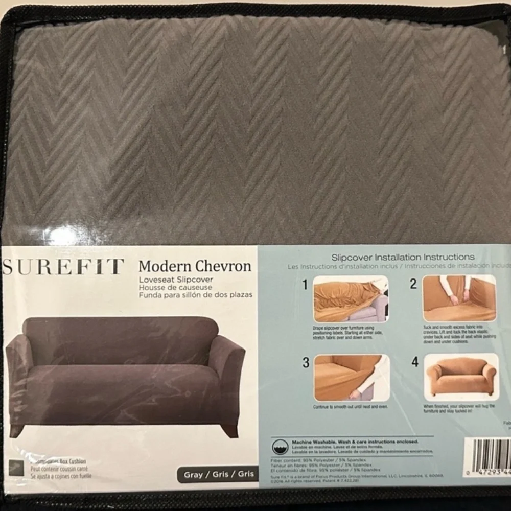 Sure Fit Modern Chevron Loveseat 1 Piece Gray Slipcover~NEW!